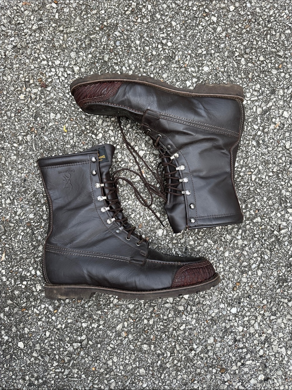 Browning Dark Brown Leather Moc Toe Lace-Up Men's Boots Vintage Made in USA